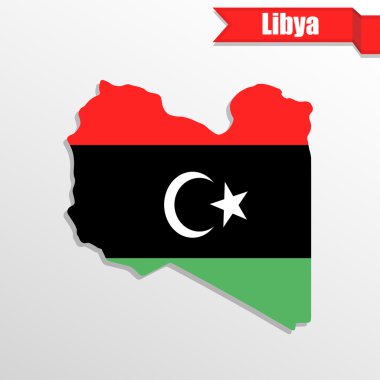Bayrak içinde ve kurdele ile Libya Haritası