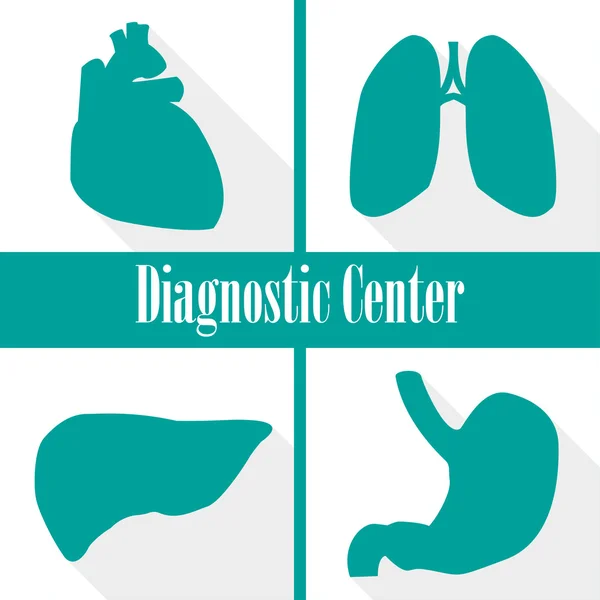 Иконы диагностических центров в плоской конструкции. Сердце, легкие, печень, желудок — стоковый вектор