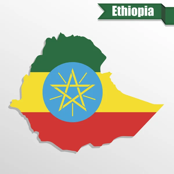 Mappa Etiopia con bandiera interna e nastro — Vettoriale Stock