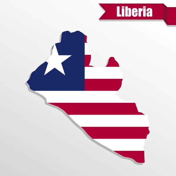 Liberya Haritası içinde bayrak ve kurdele ile — Stok Vektör