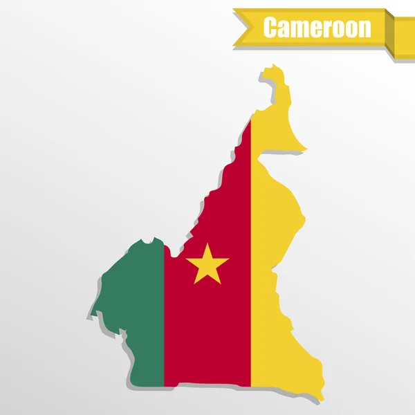 Mappa Camerun con bandiera interna e nastro — Vettoriale Stock