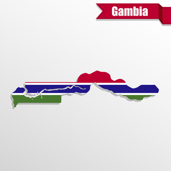 Gambia map with flag inside and ribbon
