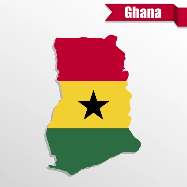 Ghana mapa con bandera dentro y cinta — Archivo Imágenes Vectoriales