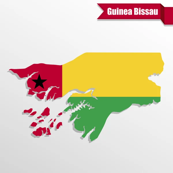 Guinea Bissau mappa con bandiera interna e nastro — Vettoriale Stock