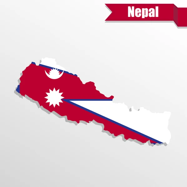 Nepál Térkép-val zászló belsejében és a szalag — Stock Vector