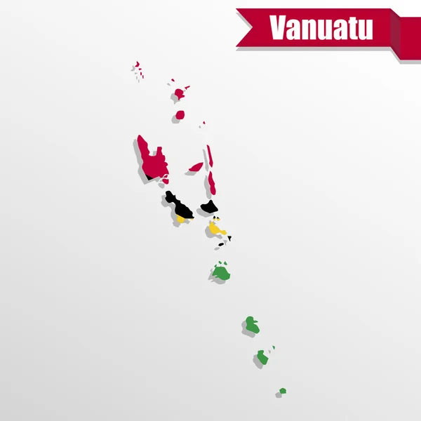 Mappa Vanuatu con bandiera all'interno e nastro — Vettoriale Stock