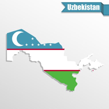 Bayrak içinde ve kurdele ile Özbekistan haritası