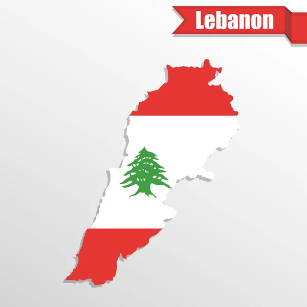 Kaart van Libanon met vlag binnen en lint — Stockvector