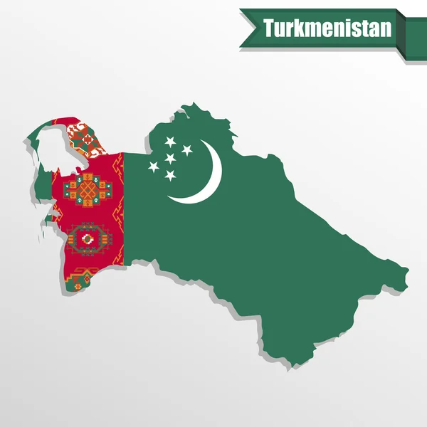トルクメニスタン地図中フラグとリボン — ストックベクタ