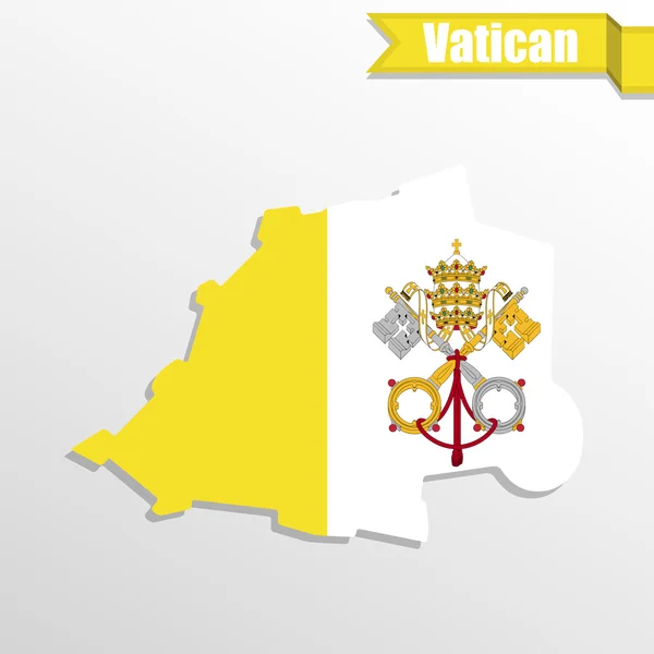 Carte du Vatican avec drapeau à l'intérieur et ruban — Image vectorielle