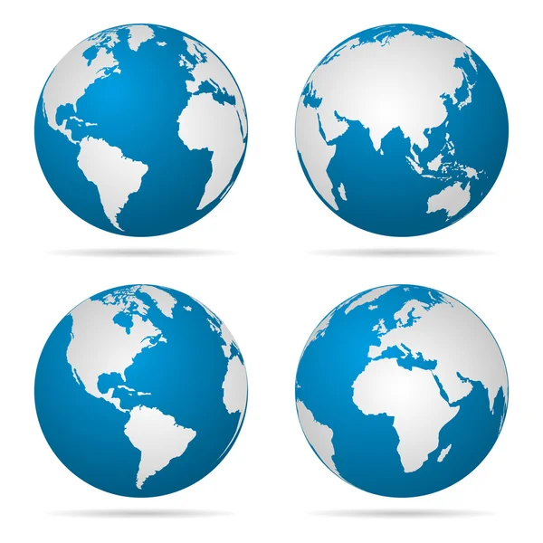 Globe terrestre a tourné en quatre étapes différentes avec l'ombre. Illustration vectorielle — Image vectorielle