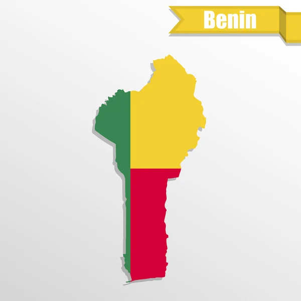 Mappa Benin con bandiera interna e nastro — Vettoriale Stock