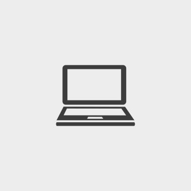 Dizüstü bilgisayar simgesi siyah renkli düz bir tasarım. Vektör çizim eps10