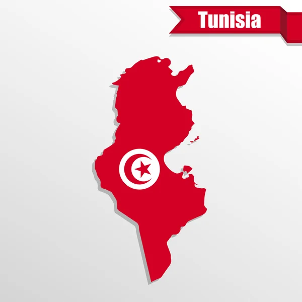 Tunisia mappa con bandiera interna e nastro — Vettoriale Stock