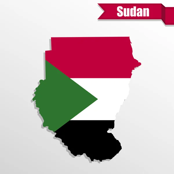 Sudão mapa com bandeira dentro e fita — Vetor de Stock