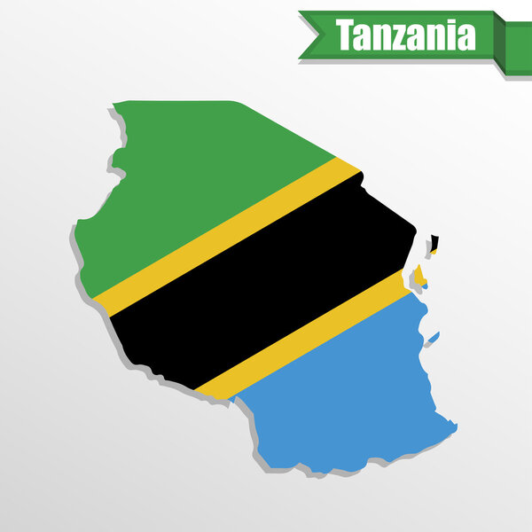 Tanzania map with flag inside and ribbon
