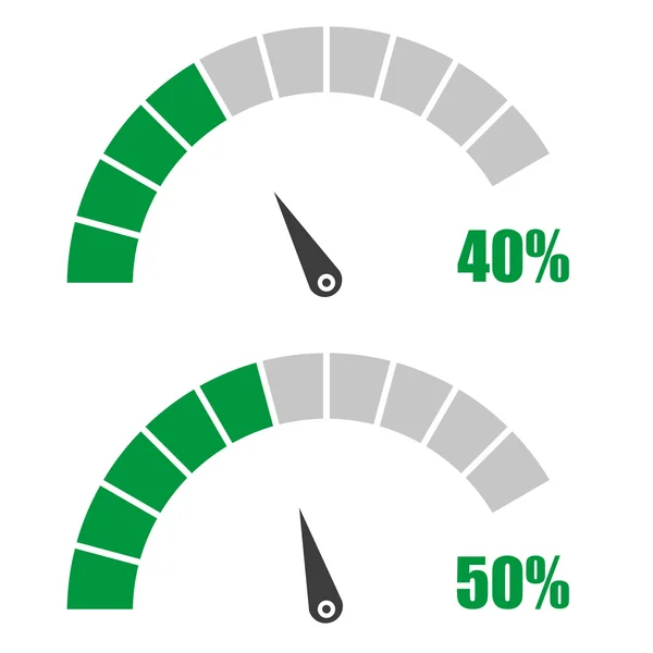 Conjunto de indicadores de velocidad o medidor de calificación elemento de indicador infográfico con por ciento 40, 50 — Vector de stock