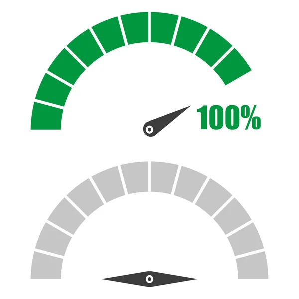 Sebességmérő vagy a minősítés mérő jelek infographic mérőműszer elemének 100 százalék — Stock Vector