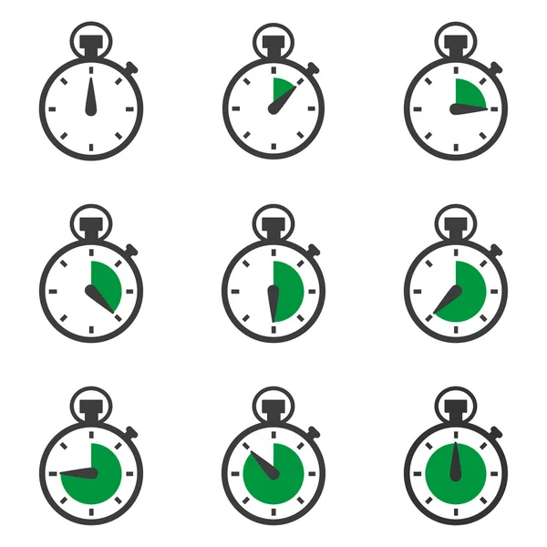 Reihe von Stoppuhren-Symbolen. Timer-Symbol. Vektorillustration — Stockvektor