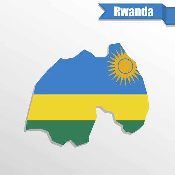 Mappa del Ruanda con bandiera interna e nastro — Vettoriale Stock