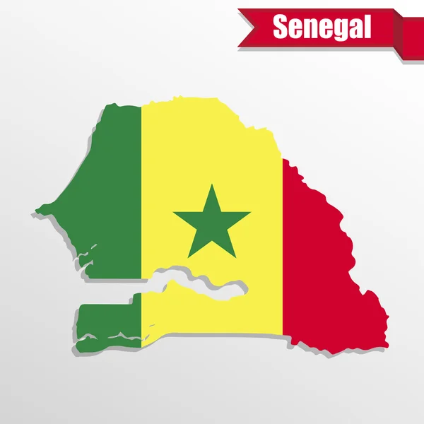 Senegal harita bayrak içinde ve kurdele ile — Stok Vektör