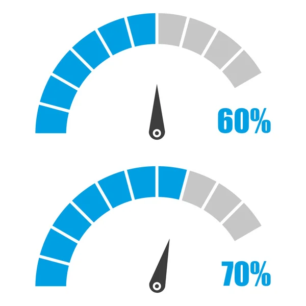スピード メーターや評価メーター一式標識 %60、70 とインフォ グラフィック ゲージ要素 — ストックベクタ