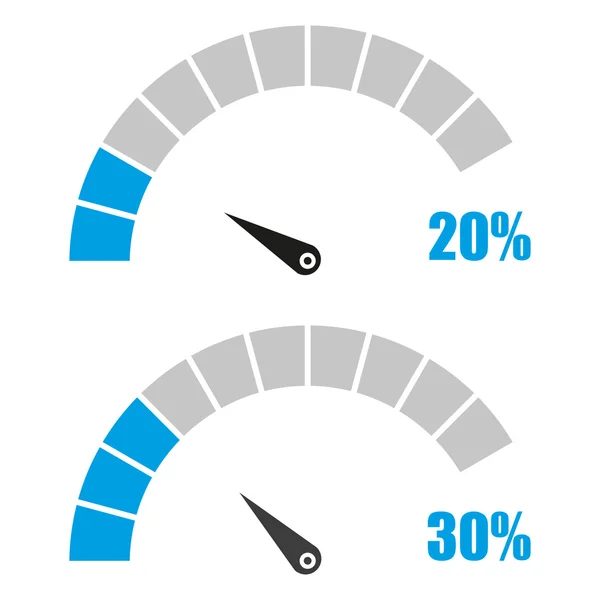 Conjunto de indicadores de velocidad o medidor de calificación elemento de indicador infográfico con porcentaje 20, 30 — Vector de stock