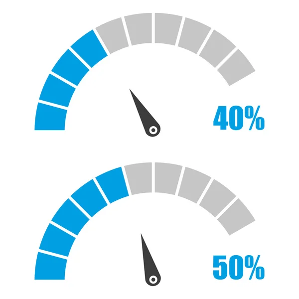 Conjunto de velocímetro ou medidor de classificação sinaliza elemento de calibre infográfico com porcentagem 40, 50 — Vetor de Stock