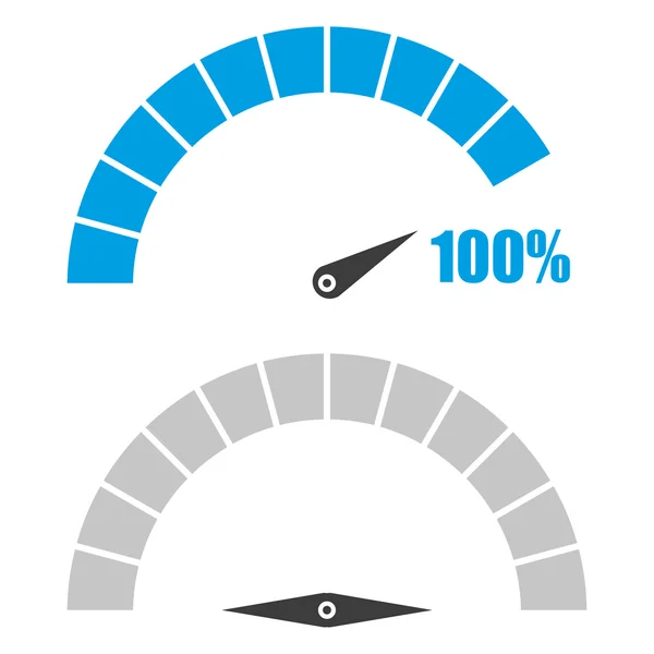 Jeu de compteurs de vitesse ou indicateurs de mesure éléments de jauge infographique avec pourcentage 100 — Image vectorielle