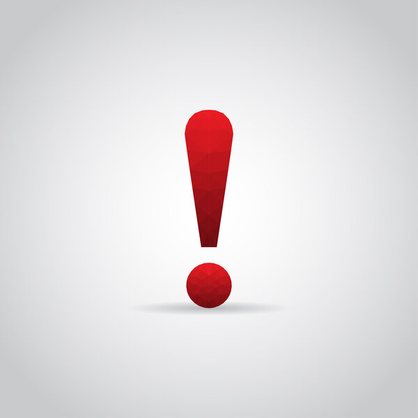 Значок внимания в многоугольном стиле на сером фоне
