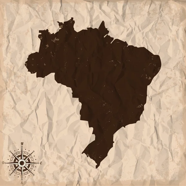 Brasil mapa antigo com grunge e papel amassado — Vetor de Stock