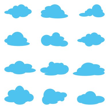 Mavi gökyüzü, bulutlar kümesi. Bulut simgesi. Vektör çizim