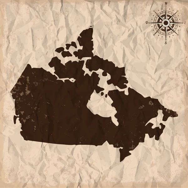 Mapa antiguo de Canadá con grunge y papel arrugado — Vector de stock