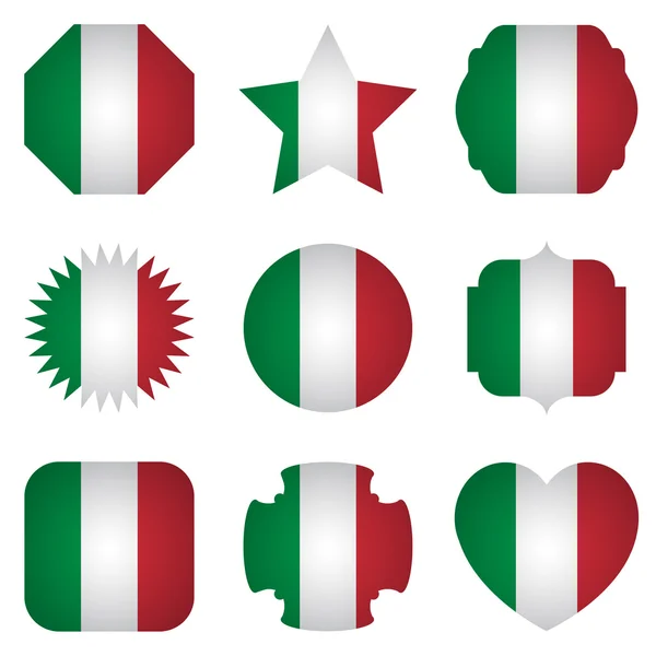 Bandiera Italia con diverse forme su sfondo bianco — Vettoriale Stock
