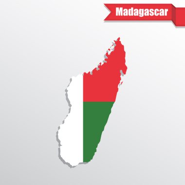 Bayrak içinde ve kurdele ile Madagaskar Haritası