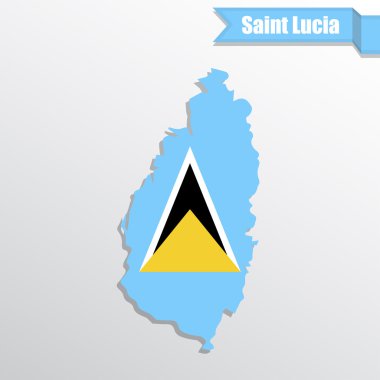 Bayrak içinde ve kurdele ile Saint Lucia Haritası
