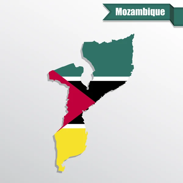 Mozambique mapa con bandera dentro y cinta — Vector de stock