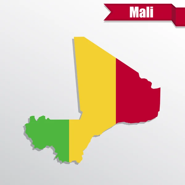 Mappa del Mali con bandiera interna e nastro — Vettoriale Stock