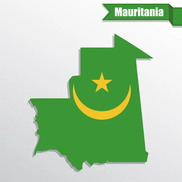 Mauritania mapa con bandera en el interior y cinta — Vector de stock