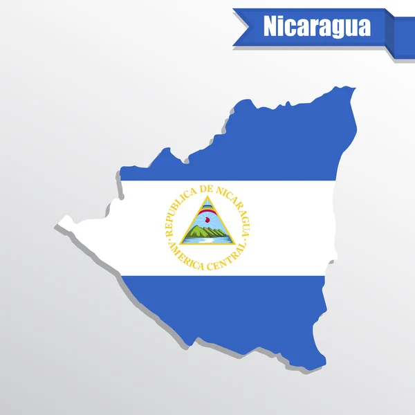 Peta Nikaragua dengan bendera di dalamnya dan pita - Stok Vektor