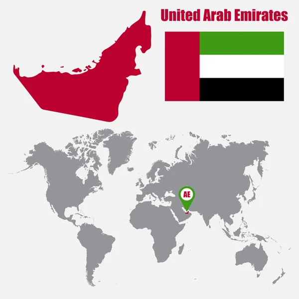 Carte des EAU sur une carte du monde avec drapeau et pointeur de carte. Illustration vectorielle — Image vectorielle