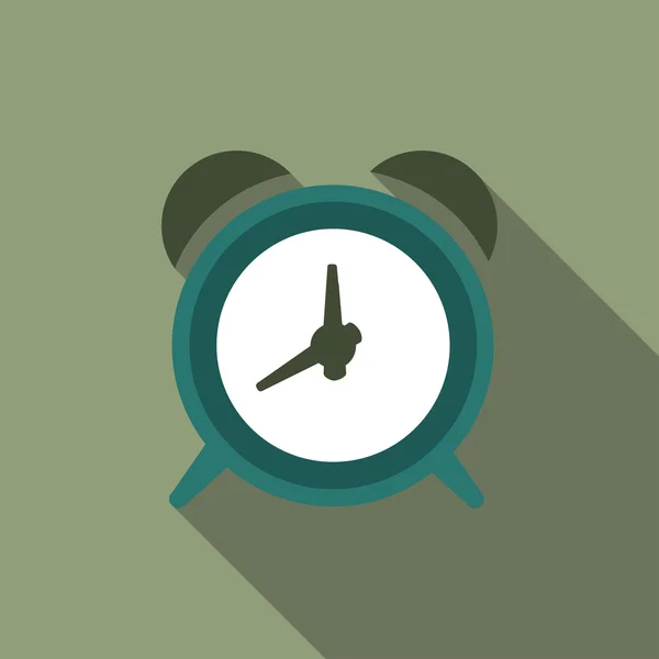 Icono del reloj despertador con sombra larga en un diseño plano — Vector de stock