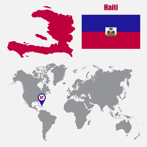 ハイチはフラグを世界地図上にマップし、ポインターをマップします。ベクトル図 — ストックベクタ
