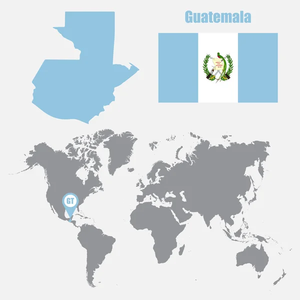 Guatemala carte sur une carte du monde avec drapeau et pointeur de carte. Illustration vectorielle — Image vectorielle