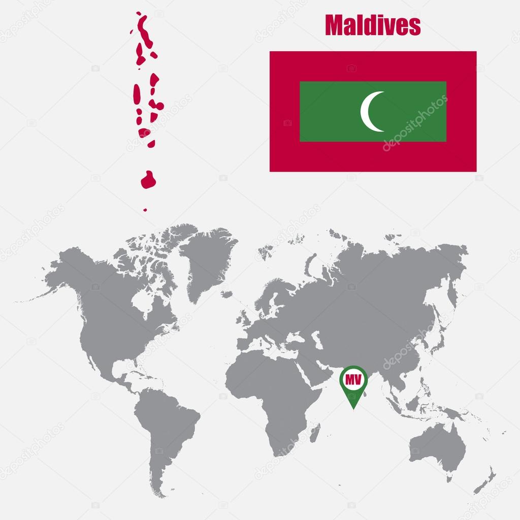 Maldives Carte Sur Une Carte Du Monde Avec Drapeau Et Carte