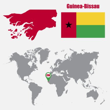 Bayrak ve harita işaretçisi ile bir dünya haritası üzerinde Gine-Bissau harita. Vektör çizimi