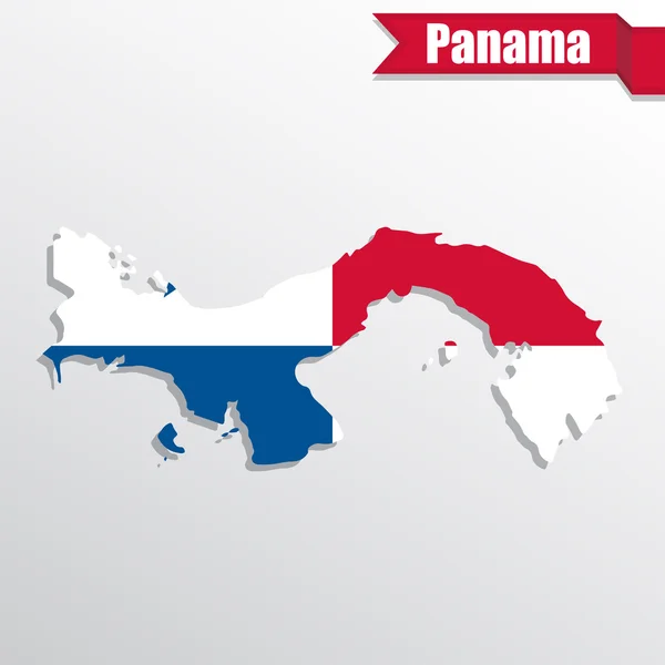 Panama map with flag inside and ribbon — Stock Vector