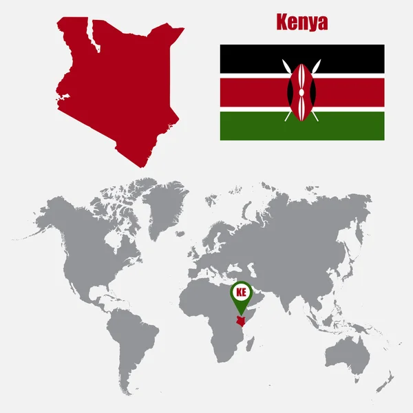 Kenya map on a world map with flag and map pointer. Vector illustration — Stock Vector