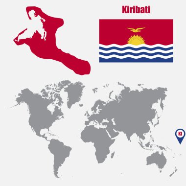 Kiribati bayrak ile bir dünya haritası üzerinde harita ve işaretçi göster. Vektör çizim