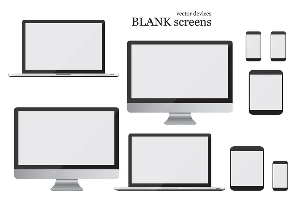 Definir monitor, laptop, tablet e telefone celular. Telas em branco. Ilustração vetorial EPS10 —  Vetores de Stock